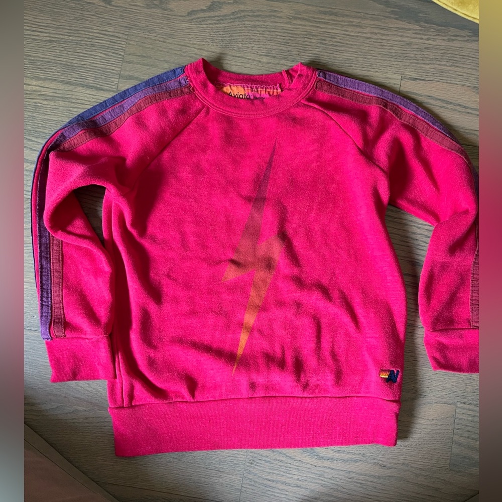Aviator Nation crew neck GIRLS sweatshirt magenta lightening bolt stripes sz 10